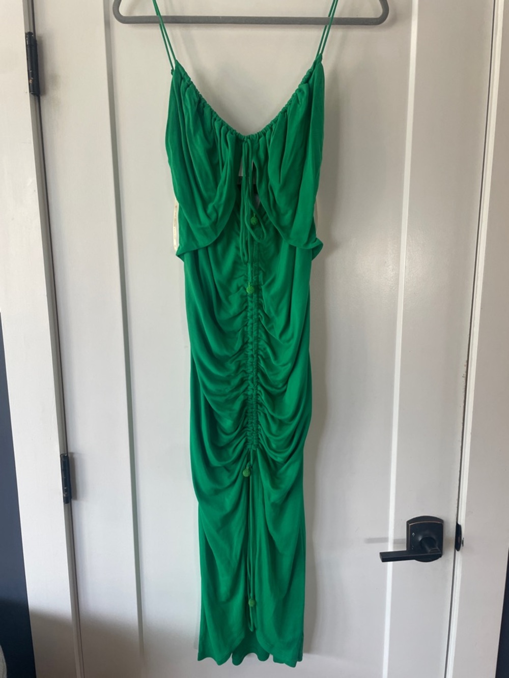 Farm Rio Green Ruched Spaghetti-Strap Women’s Dress
